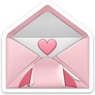 cute pastel pink envelope, paper peeking out, with a heart seal sticker