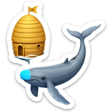 A bee hive chasing a whale in ovean sticker
