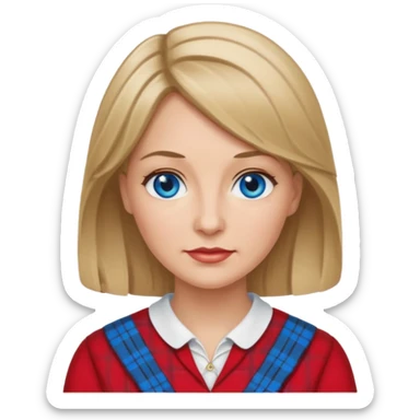 middle   aged female with Scottish red attire and dark blonde hair and blue eyes sticker