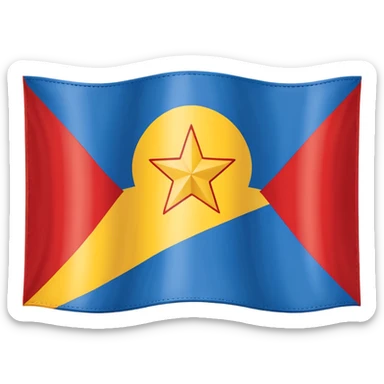 A rectangular flag with nine horizontal stripes alternating red and yellow, starting and ending with yellow. On the left side, a large blue triangle pointing to the center. Inside the blue triangle, a single white five-pointed star, centered and not surrounded by any circle or border. sticker