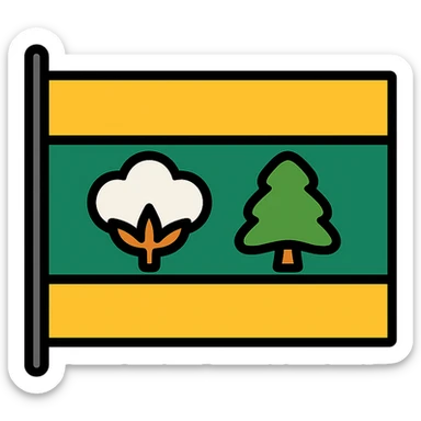 flag with repeating cotton and tree motifs, bold and graphic sticker