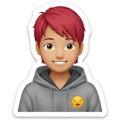 Asian young adult in a hoodie with red hair care free persona sticker