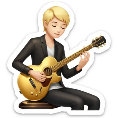 cinematic-realistic-guitar,-polished-metal,-warm-golden-reflections-dancing-along-its-surface,-soft-hands-carefully-positioned-over-the-keys,-glowing-with-an-elegant-and-airy-charm. sticker