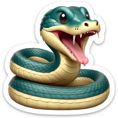Cinematic Cute Yawning Chinese Water Snake Portrait Emoji, Head tilted slightly with a dramatic, wide-open yawn, showcasing a soft, glossy scaled body with gently drooping edges and half-closed, drowsy eyes, Simplified yet irresistibly adorable features, highly detailed, glowing with a soft, cozy aquatic glow, high shine, relaxed yet expressive, stylized with a dash of waterborn charm, soft glowing outline, capturing the essence of a sleepy yet affectionate water snake that seems ready to stretch out and rest in its watery domain! sticker
