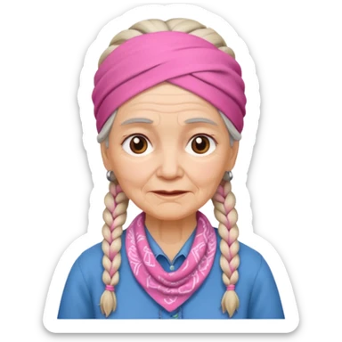 old woman with braids and a pink bandana sticker