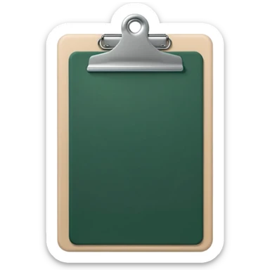 dark green clipboard with light beige paper, simple shapes, no text, Apple emoji style, minimalistic sticker