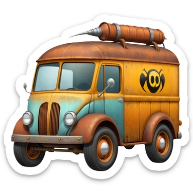 Ron’s Professional exterminator’s antique tall moving van hot rod (bug shaped) sticker