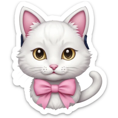 White kitty with a one pink bow on the side of her ear sticker