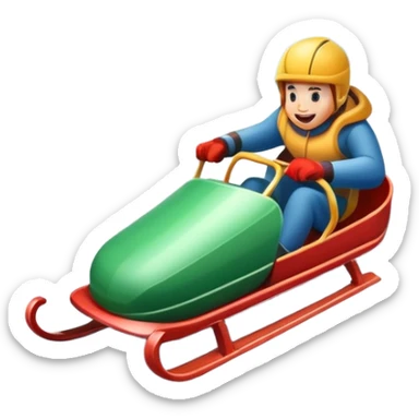 An icon featuring a sleek sled speeding down a snowy hill, with a snowy landscape and pine trees in the background. The motion lines and slight snow spray emphasize the thrill of the ride. Transparent background highlights the excitement and fun of sledding. sticker