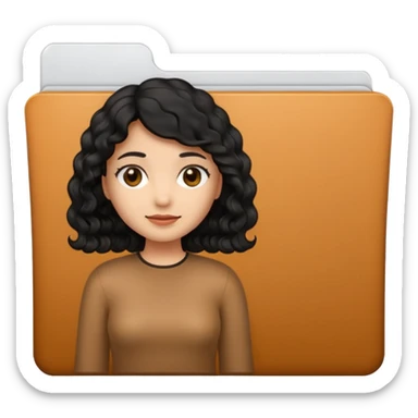 A **simple emoji-style icon** of a **black transparent plastic folder**, sleek and minimal, with **rounded corners**, subtle translucency, soft shading, and a **small logo of a canela-skinned girl with curly black hair** on the front.
 sticker