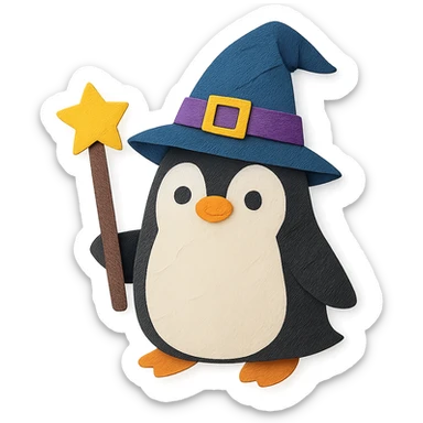 penguin wizard with layered paper textures sticker