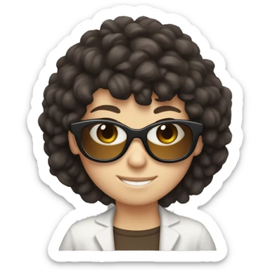 smiling white girl with shaggy dark brown hair and big dark glasses sticker