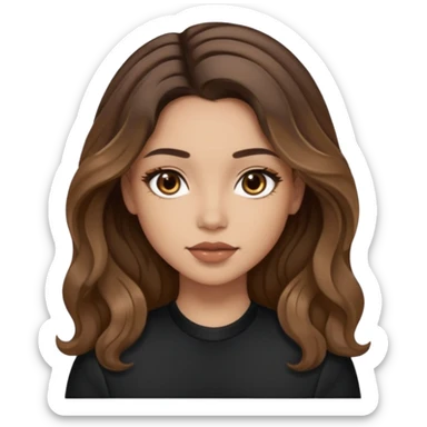 brown balayage hair long wawy (not to much curly/not afro), light skin tone, brown eyes, not too skinny, black outfit, beauty mark on  the left side of the face next to the lip

 sticker