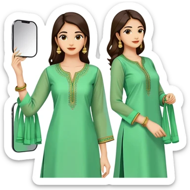 A-line green kurti with mirror work and side slits sticker