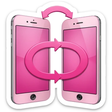 two pink cellphones switching with each other shown by arrows sticker