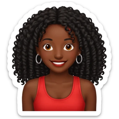 Rozonda Chilli Thomas dark skin long black curly hair, red tank top sticker