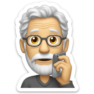 Old man with many gray hairs talking on his cell phone and his name is expeditious sticker