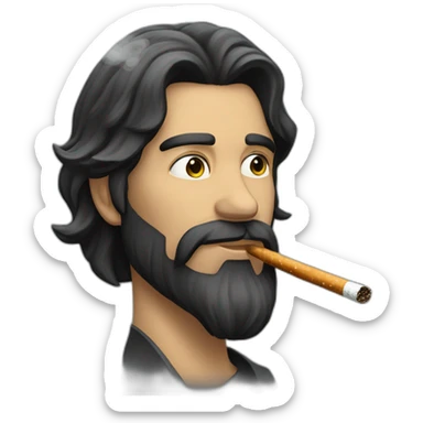 man with long dark hair and beard smoking cigarettee sticker