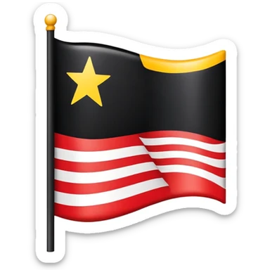A wavy black and red rectangle with a medium sized yellow circle in the middle, make it a flag without the flagpole sticker