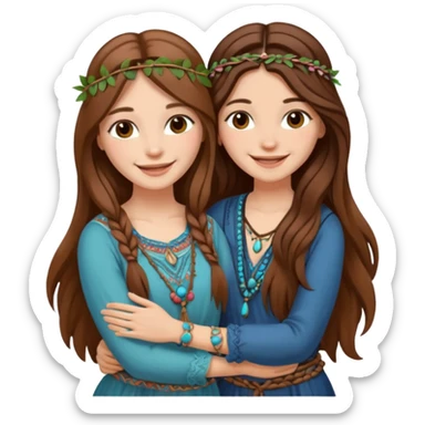 2 long brown hair boho best friends sticker