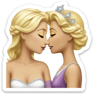 2 women princesses couple blonde kiss sticker