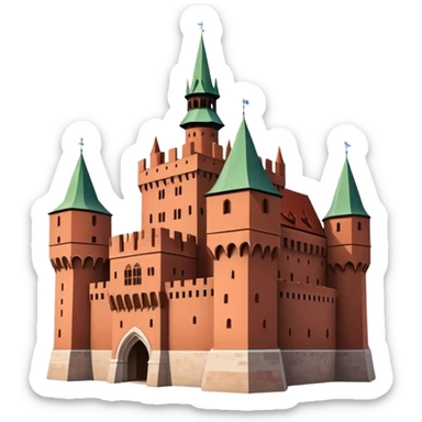 Cinematic Realistic Malbork Castle Landmark Emoji, depicted as an imposing medieval fortress rendered with rich detail and dramatic, historic lighting. sticker