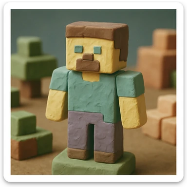 minecraft character, claymation style, blocky, visible fingerprints, pastel colors sticker