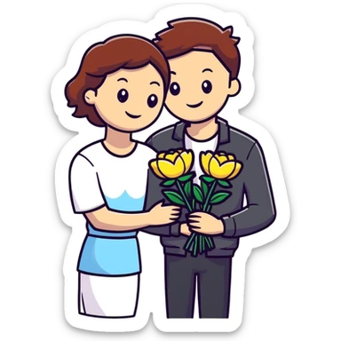 Cute boyfriend holding flowers and smiling sticker
