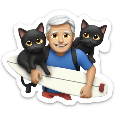 Grey hair guy with two black cats surfing  sticker