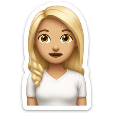 A girl with plump lips, brown eyes, and blond hair looks with condemnation sticker