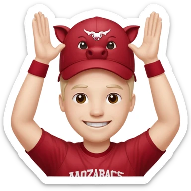 Arkansas razorbacks fan with hands raised over head sticker