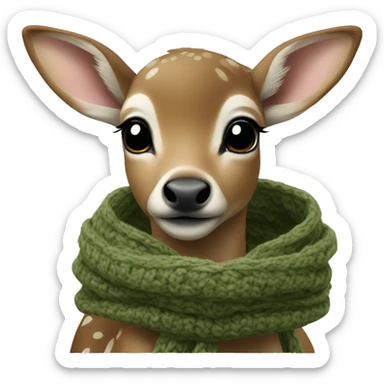 fawn with a khaki green knitted scarf sticker