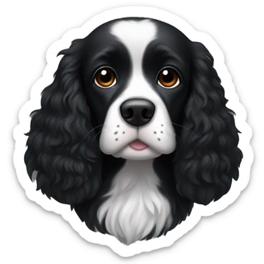 Small completely black spaniel with black fur on his whole face and white fur only on his chest sticker