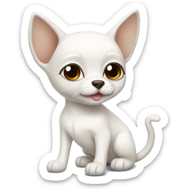 white cat blue eyes standing next to tan chihuahua with dark eyes  sticker