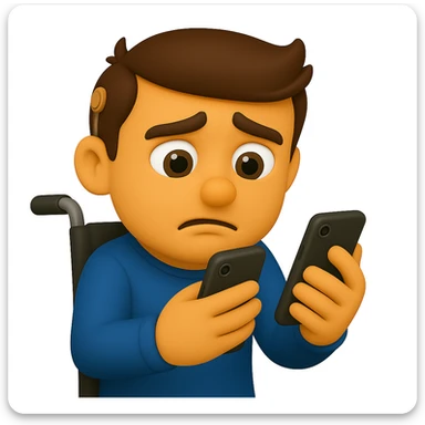 Crop to show only the upper body of the man in the wheelchair, keeping the 3D emoji style and all assistive devices visible. sticker