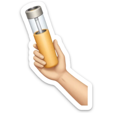 one single beige skin colored hand holding a cylindrical tube sticker