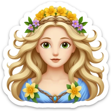 A beautiful goddess Eostre with flowing hair and spring flowers sticker