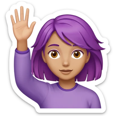 Chica trigeña con el cabello color violeta ojod color cafe saludando sticker