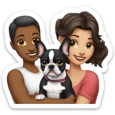 father-mother-two-daughters-brunettes-French-bulldog-black sticker