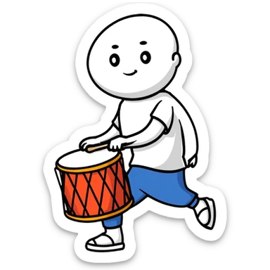 Person walking with a drum making wake up calls at dawn sticker