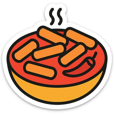 tteokbokki, spicy Korean rice cakes, minimal flat icon, simple shapes, bold colors sticker