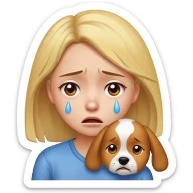 a very upset girl who lost her dog sticker