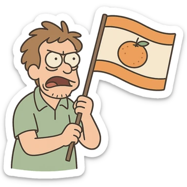 flag with orange stripes on top and bottom, mandarin in the center, cartoon style, no text sticker