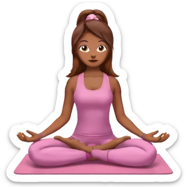 Brown long hair and brown eyes yoga girl in light pink clothes sitting on a yoga mat sticker