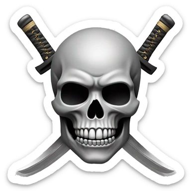 Skull with a katana going through it diagonally, 2d like a pencil drawing.  sticker