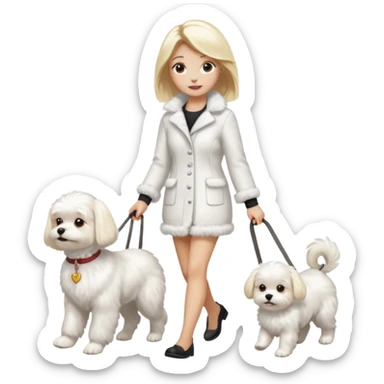 blonde woman wearing white walking only one maltese dog sticker