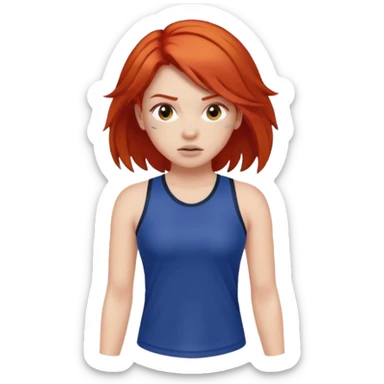 Red head in sporty clothes hair just past her shoulders. face down  on her face like she has fallen  sticker