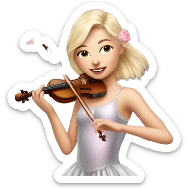 ballet blonde with skin girl with soft pastel tutu playing violin with peonies and sparkles realistic coquette sticker