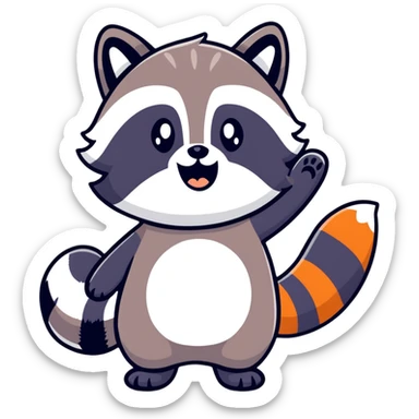 raccoon waving enthusiastically sticker