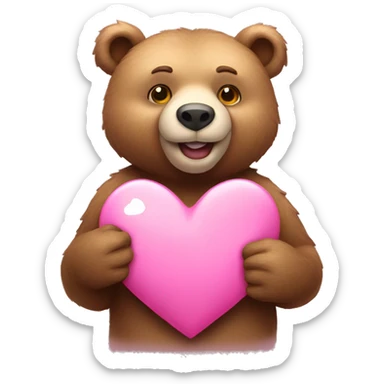 bear take a pink heart sticker